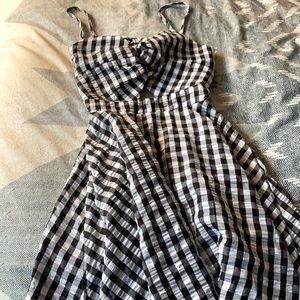 S, Twist front cutout knot back bow checkered skater dress